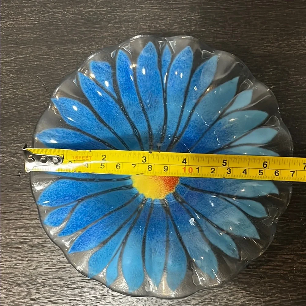 Flower Glass Bowl - Blue & Yellow